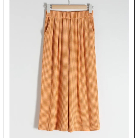 & Other Stories wide legged high waisted silky pants orange houndstooth US 6 - Picture 2 of 8